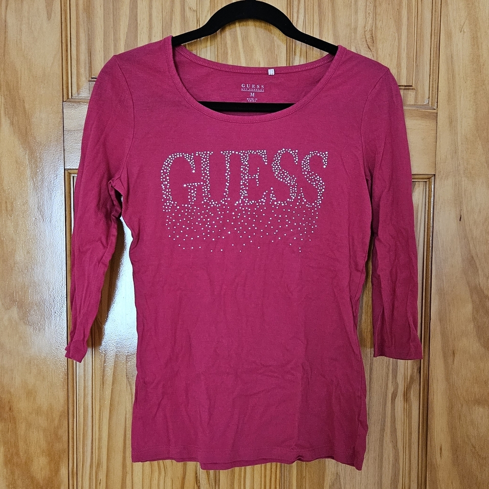 Hot Pink Rhinestone Guess top